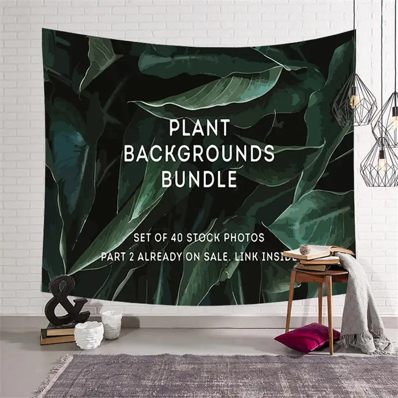 

Nodic Green Plant Print Wall Hanging Tapestry Hippie Carpet Throw Yoga Mat for Livingroom Bedroom Background Home Decoration
