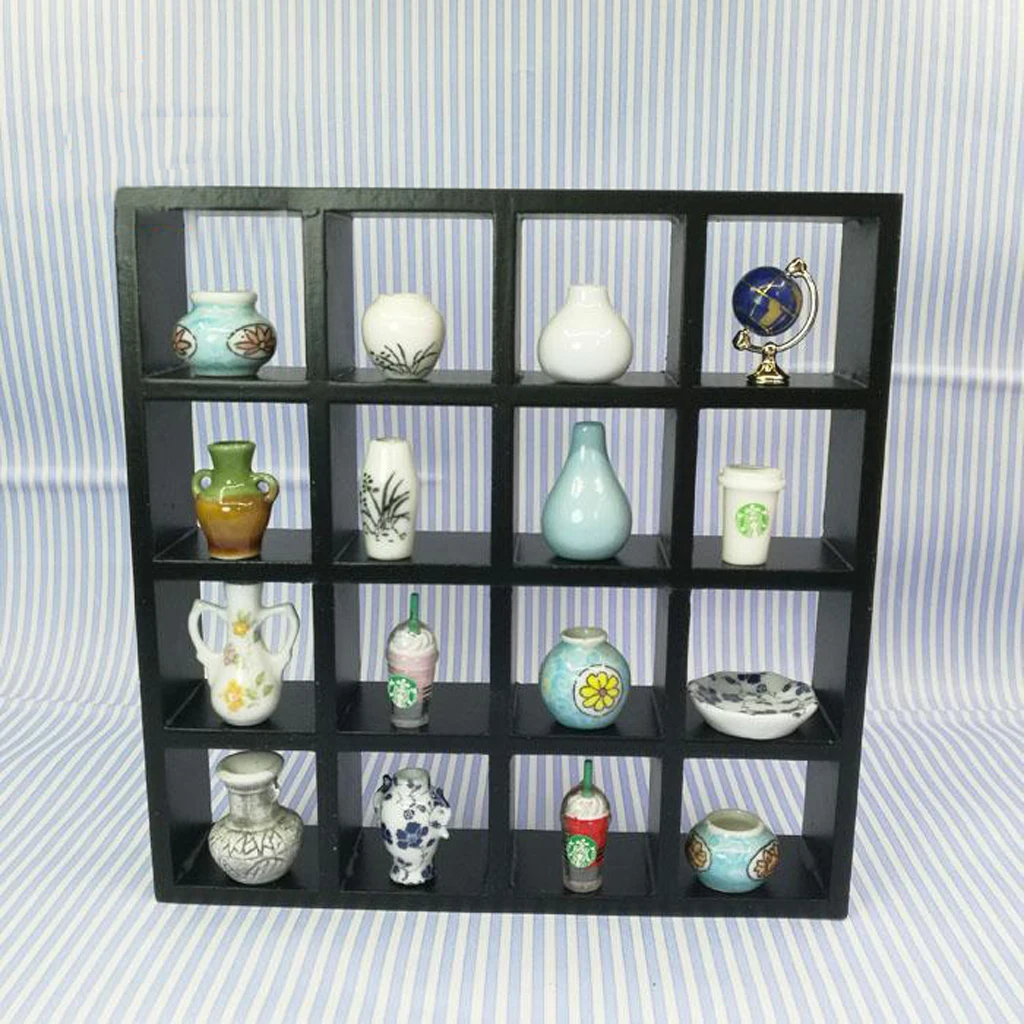 1/12 Scale Dollhouse Miniature Furniture 4-layer Living Room Wooden Display Shelf Model Decro Settling Book
