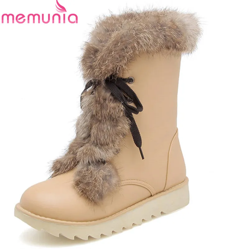 

MEMUNIA 2019 Russia winter snow boots thick fur warm ankle boots for women lace up round toe flat shoes woman casual boots