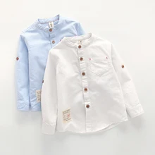 Рубашка с воротником для маленьких мальчиков детские однотонные хлопковые топы в британском стиле; Новая школьная блуза с длинными рукавами детская одежда белые рубашки для маленьких мальчиков