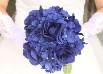 

23CM Floral Bouquet,5PCS Artificial Silk Tea Roses Heads+4PCS Real Touch Hydrangea,Wedding Centerpieces Bridal Bouquets Supplies