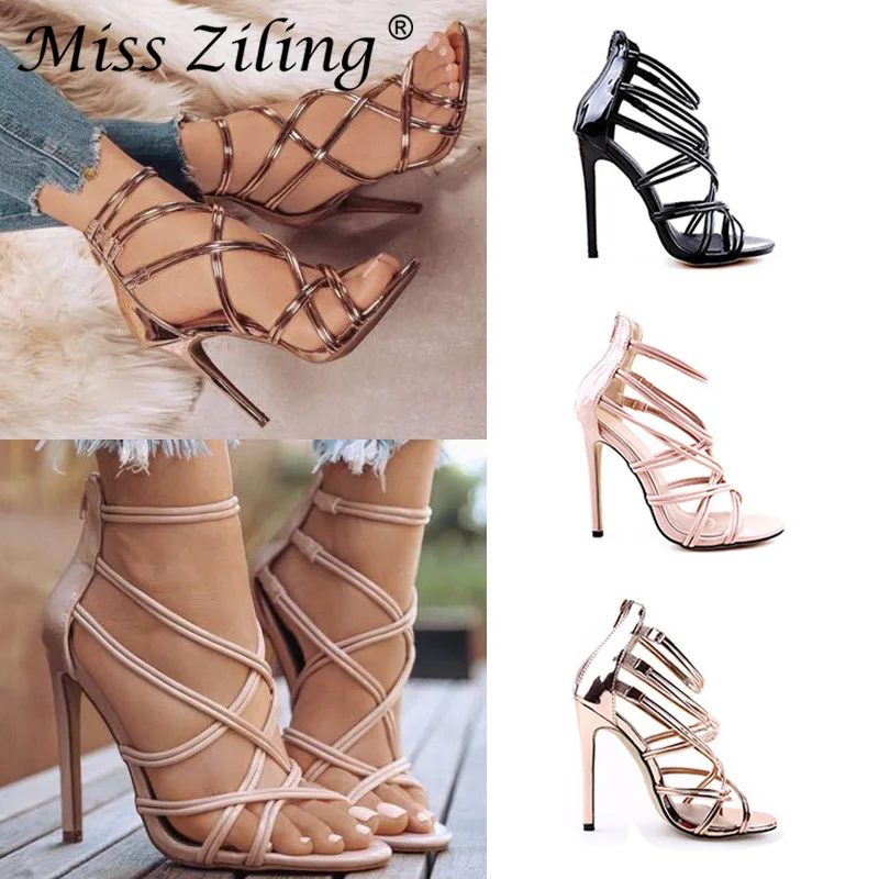 

European Women Cross Trap Gladiator Thin Heel High Heel Sandals Shoes Ladies Ankel Strap Sexy Party Dress Wedding Summer Shoes