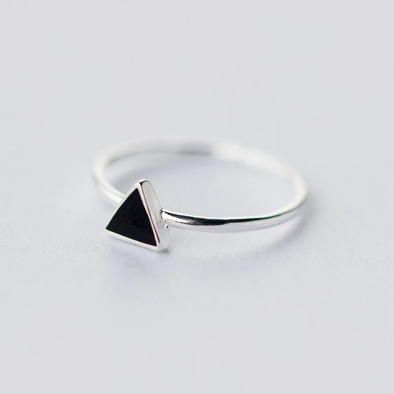 PONYKISS, винтажное, 925 пробы, серебряное, регулируемое, с отверстием, простое, черное, треугольное кольцо, хорошее ювелирное изделие для женщин, подарок на день рождения