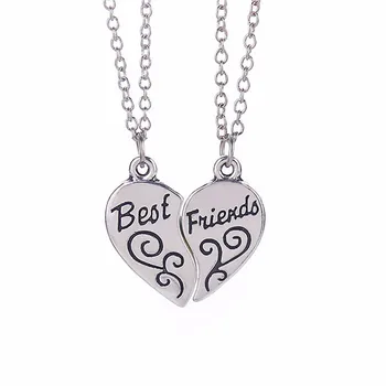 

New Design Cheap Fashion Alloy Plated Necklace Best Friend 2 Part Heart Necklace Chain Necklace Wholesale 20sets/lot