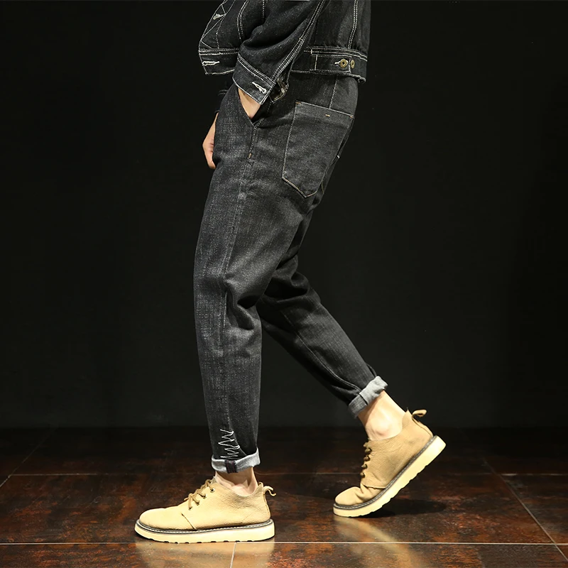 2018 New Casual Jeans Stretch Straight Pants Hemming Ankle Trousers High Quality Male Full Length
