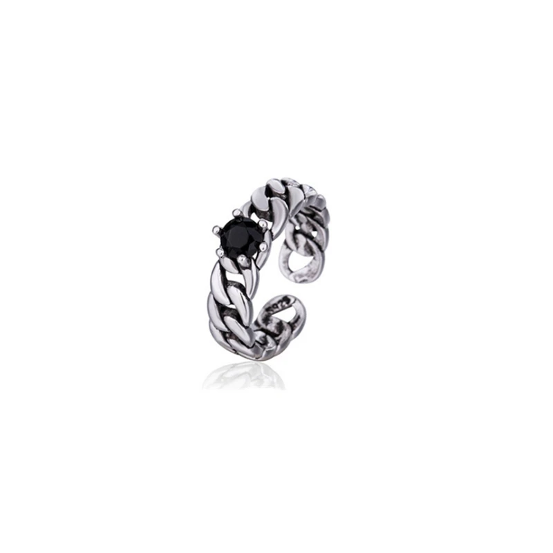 

2019 new arrival punk thai sliver black stone chain adjustable rings for women ladies 925 sterling sliver high quality KJZ0173