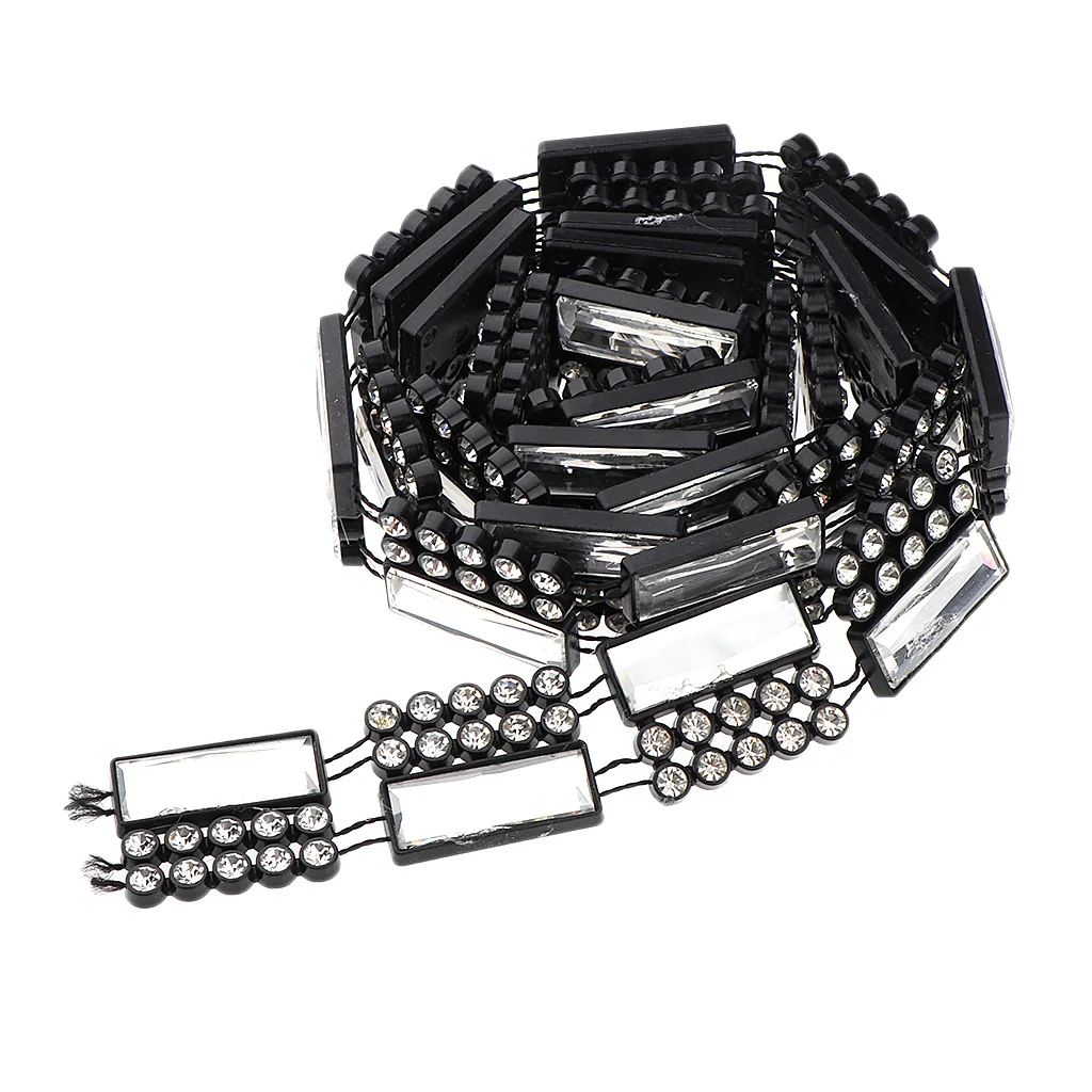 

1 Yd Rectangle Wedding Bridal Rhinestone Trim Ribbon Chain for Dress Belt Headband Decor