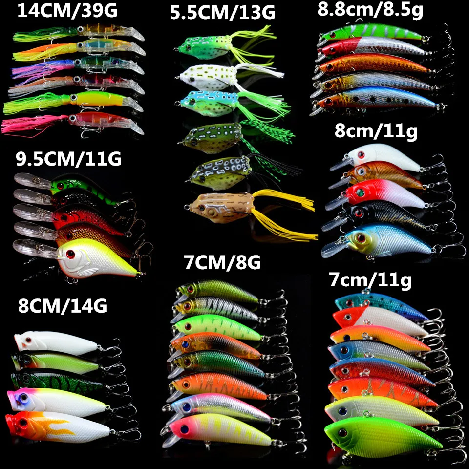 Hot Sale 48pcs/lot Fishing Lures Artificial Make Fake Fish bait Models 48 Colors Bass Crankbait