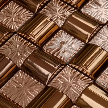 

Rose Gold Arched Ceramics Electroplating Crystal Snowflake Glass Mosaic Tiles for Hotel Lobby Decoration Showroom KTV Fireplace