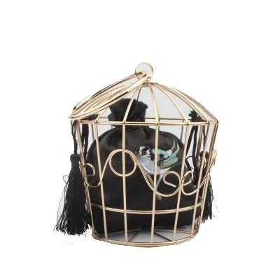 

Fashion Personality Embroidery Hook Flower Metal Hoop Birdcage Bag Handbag Catwalk Bag Birdcage Evening Dress Cage Bag