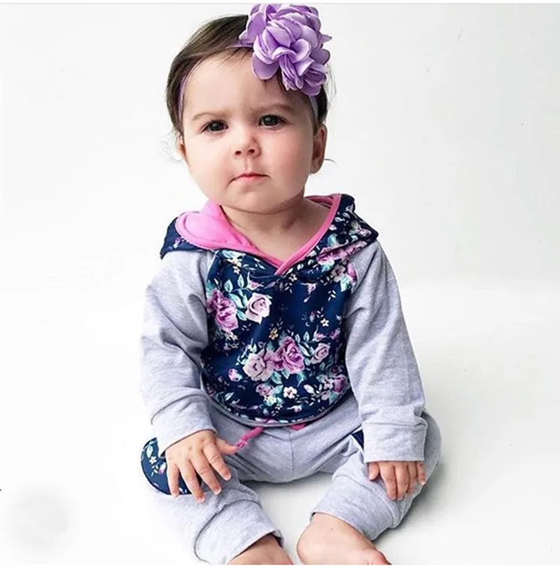 

Newborn Infant Baby Girls Clothes Hooded Hoodie T-shirt Tops Long Flower Pants Toddler 3Pcs Outfits Girl Clothing Set