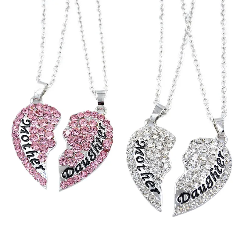 

2 Parts Rhinestone Heart Letter Necklace Gifts Trendy Mother Daughter Pendant Chic Necklace Jewelry For Women Jewelry