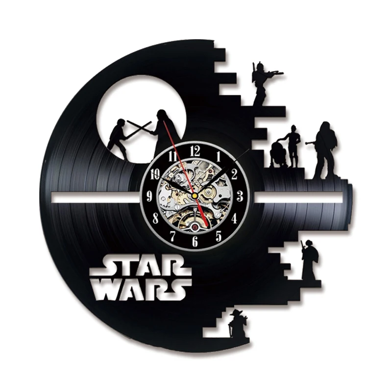 

Vinyl Record Wall Clock Star War Theme Silent CD Record LED Clocks for Living Room Hanging Watch with 7-color Lights Home Decor