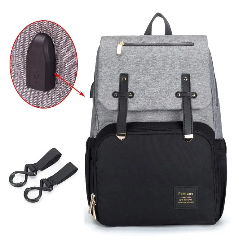 USB детские пеленки сумка рюкзак многофункциональный водонепроницаемый Оксфорд сумка для мамы пеленки для ухода комплекты материнства мешок для прогулочной детской коляски сумки - Цвет: 4