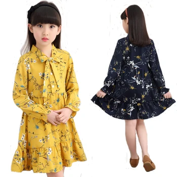

Girls Dresses 2018 New Fashion Kids Girls Dress Floral Long Sleeve Chiffon Princess Kids Dress Autumn Children's Clothing