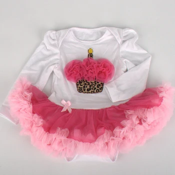 

1PC Pink Tulle Lace Romper Bowtie Baby Girls Birthday Leopard Cake Long Sleeve Tutu Dress for 0-12months Free Shipping