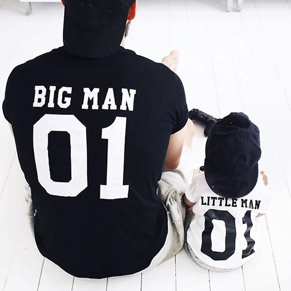 Большой человек и маленький человек), одинаковые футболки для папы и сына, одинаковые комплекты для семьи креативные комплекты футболок для всей семьи новая одежда для всей семьи