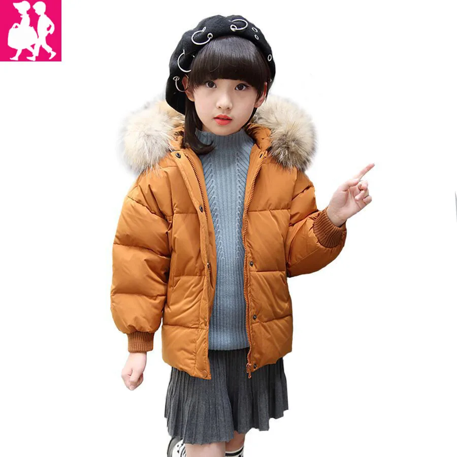 

2018 Children's Winter Jackets Coats girls Warm Thicken Hooded With Fur Downs Jacket For Girls Kids Clothes Outerwear Snowsuit