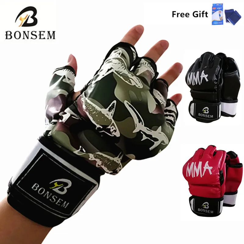

Camouflage Half Mitts Muay Thai Boxing Gloves Training Punching Sparring Grappling Sandbag Kickboxing Fighting Gym For Men/Woman