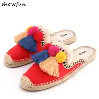 Women's fringe fashion slides summer comfortable slides high quality female slip-on hemp sole espadrilles leisure shoes sandals