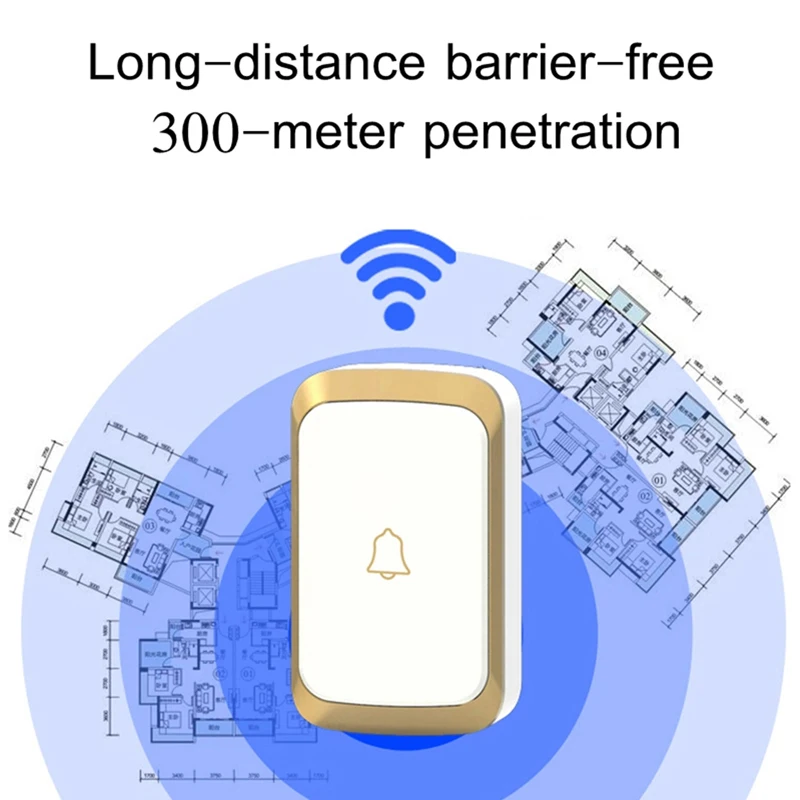 Cacazi, беспроводной дверной звонок Водонепроницаемый дверной звонок дом AC 110-220V кнопка 36 мелодия 4 Объем беспроводное кольцо 2 кнопки, 1 приемник