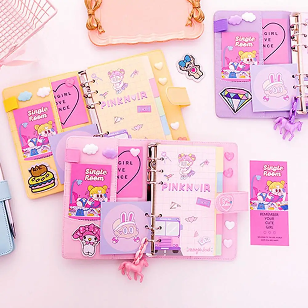 

Portable Lovely Cartoon Pattern Diary Hand Book Notebook With PU Cover Writing Paper Journal Travel Planner Notepad Gift