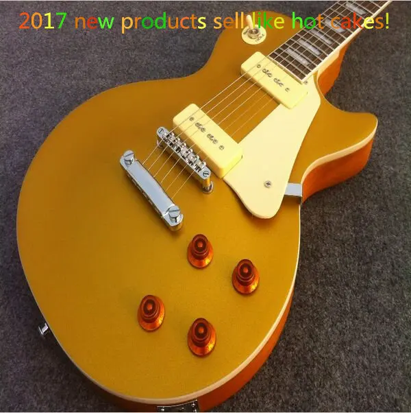 

Free shipping!GOOD! strd electric guitar P90 pickups gold color
