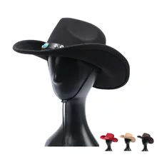 Новая Мода ковбойская шляпа фетровая с широкими полями Западная Мужская Дамская ковбойская шляпа унисекс шапки 4 цвета