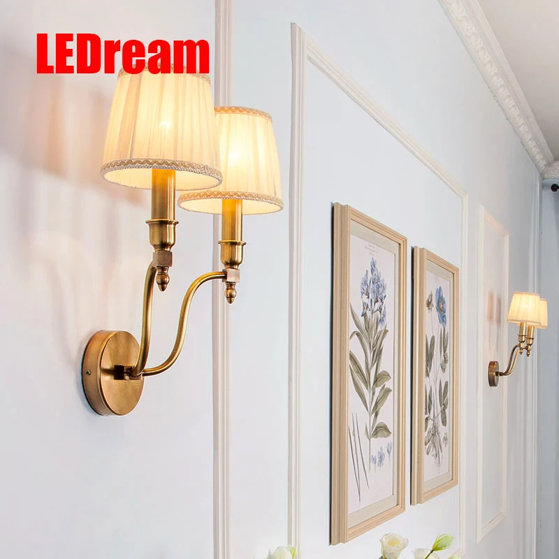

American the sitting room the bedroom berth lamp All copper staircase corridor lamp setting wall creative balcony lamps