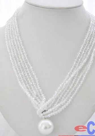 

FREE SHIPPINGS1245 Glaring 3row 40" 20mm white shell pearl clean faceted crystal necklace