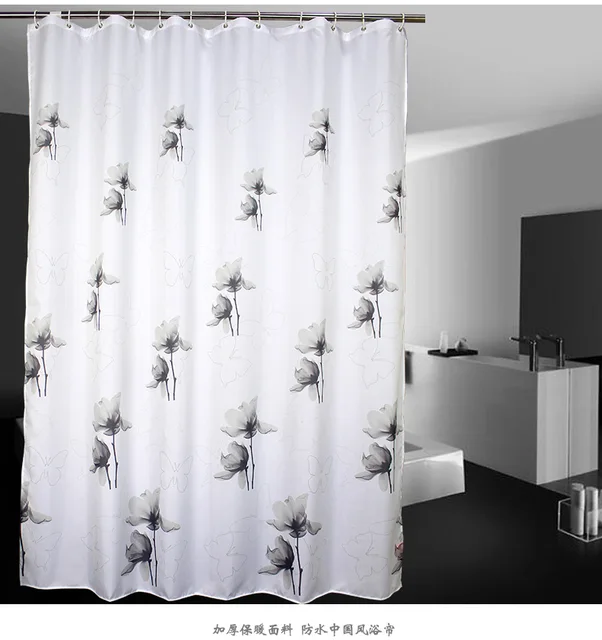 Style chinois Lavage Peinture Floral Noir et blanc Rideau De Douche ... Style chinois Lavage Peinture Floral Noir et blanc Rideau De Douche ...