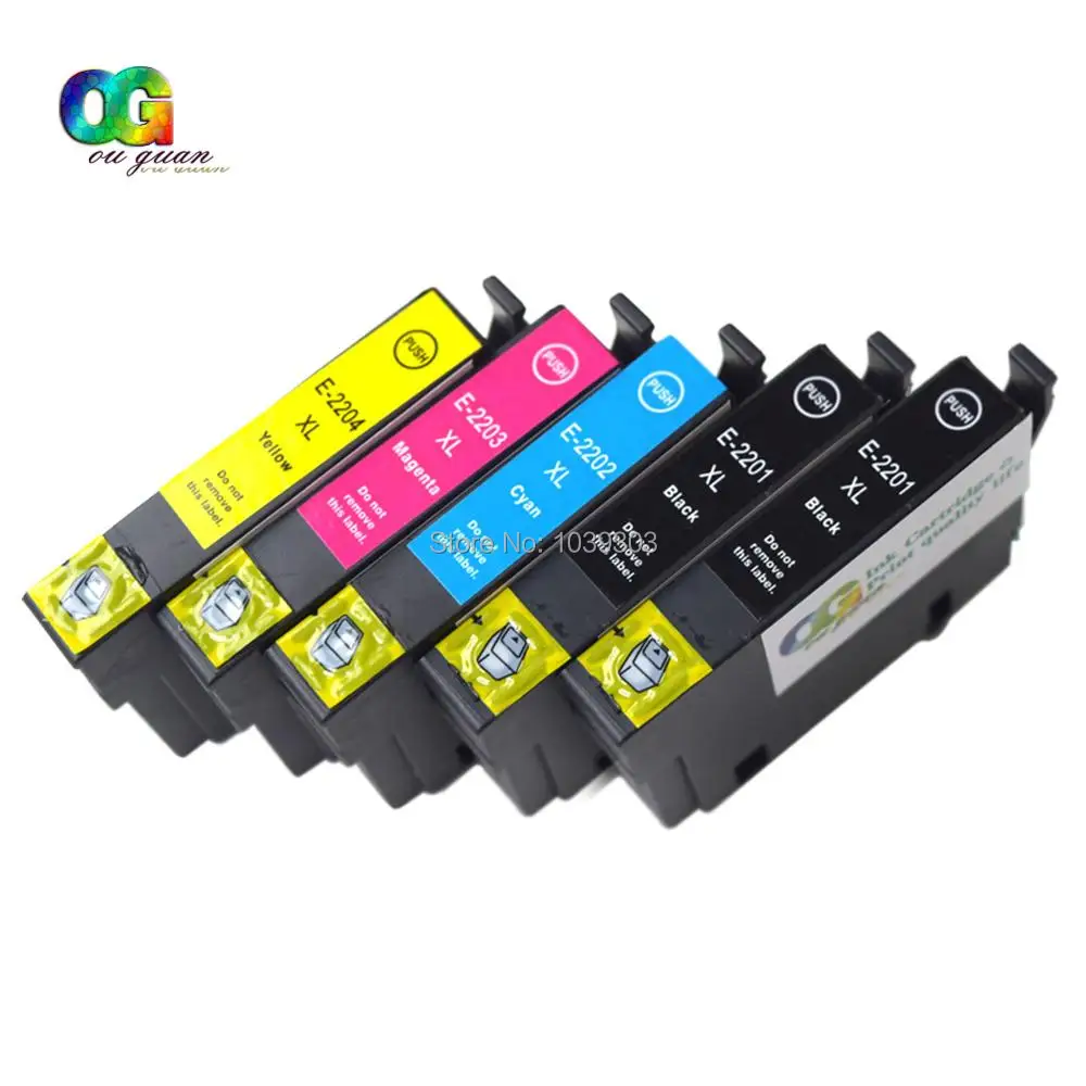 

5 Pack Compatible for Epson 220XL with WF-2760, WF-2750, WF-2630, WF-2650, WF-2660, XP-320, XP-424, XP-420 (2bk,1c,1m,1y)