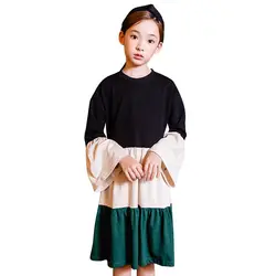2018 Осень Свободные платье для девочек хлопок лоскутное костюм принцессы подростков Детские вечерние платья одинаковые платья От 4 до 16 лет