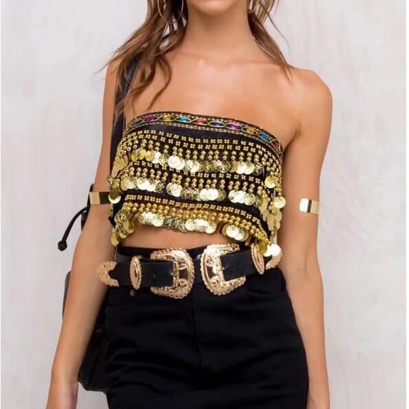 Sexy Women tank top sequin Bustier Bandeau Top Harvest