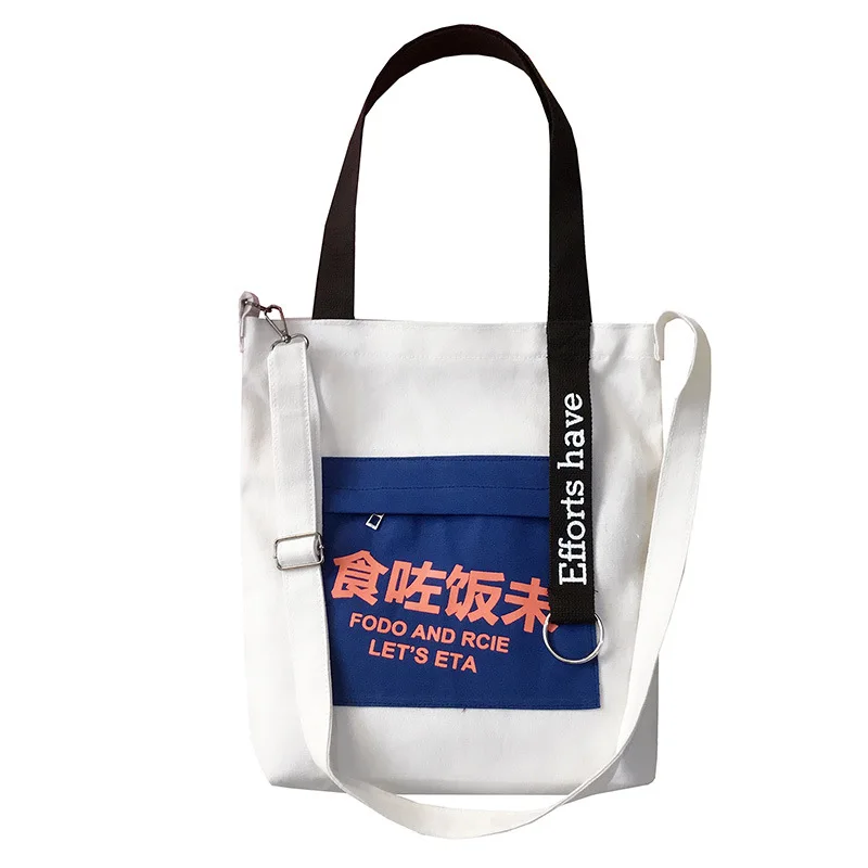 

Women Canvas Tote Ladies Shoulder Bag Foldable Shopping Bags Cloth Beach Bag Style Female Handbag Printed Chinese characters