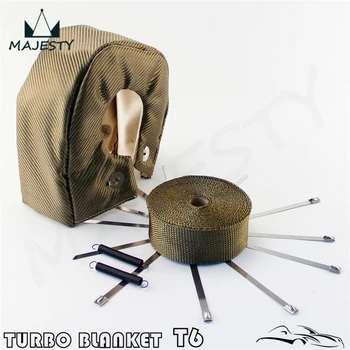 

T6 Turbo Heat Shield Blanket Cover Titanium+10M x 2" Manifold Downpipe Wrap+ zip ties
