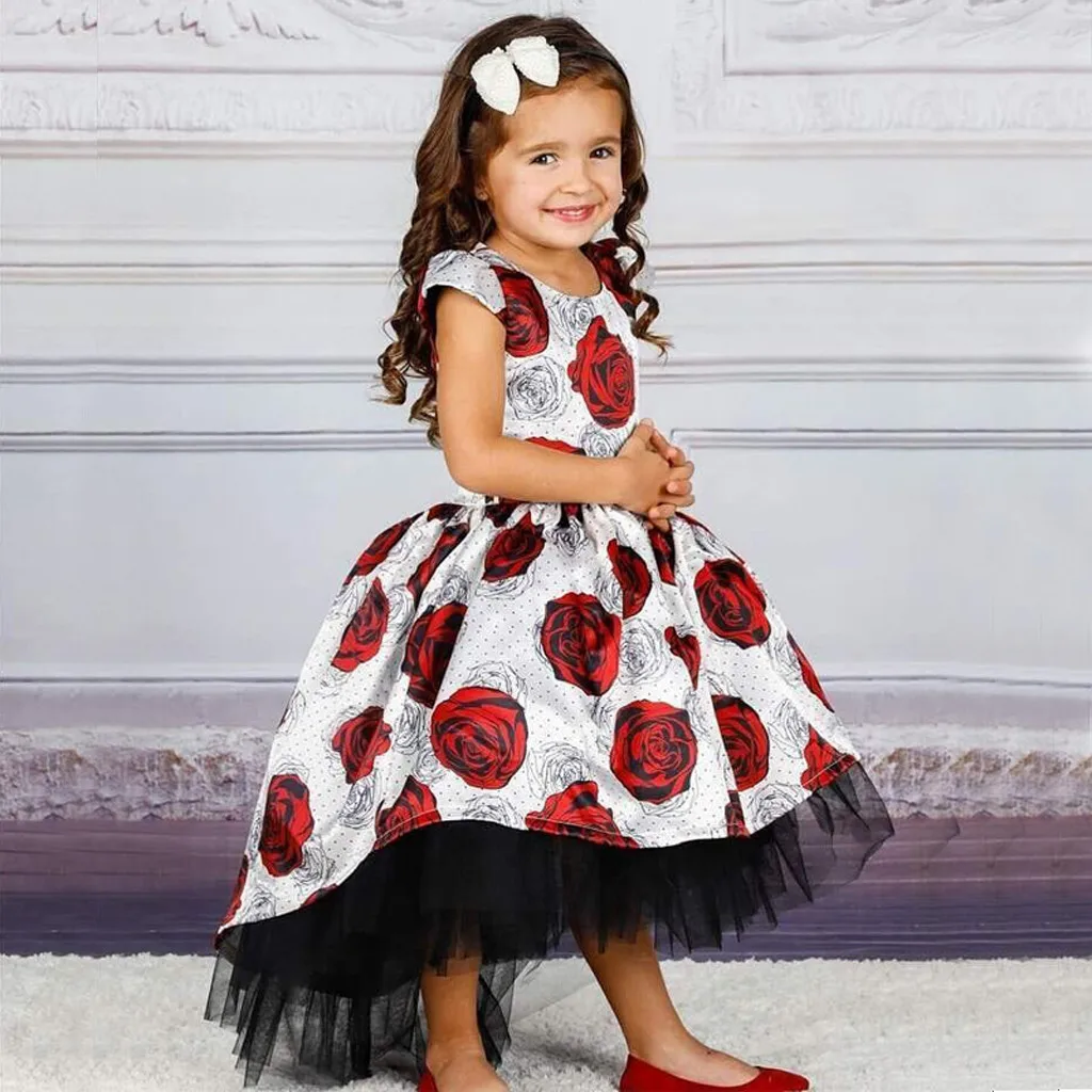 

Fashsiualy Summer Dress For Girls Elegant Toddler Kid Baby Girls Flower Print Princess Party Performance Formal Tutu Dress