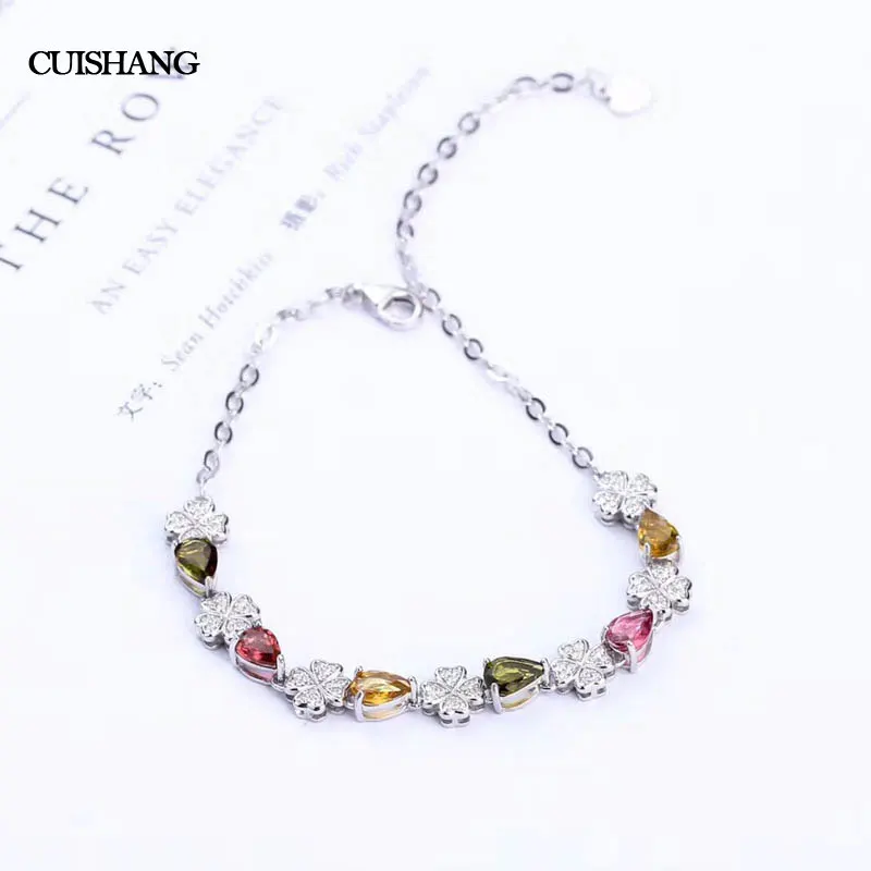 

CSJ natural fancy color tourmaline bracelets in 925 sterling silver fine jewelry for girl as fashion gift with box
