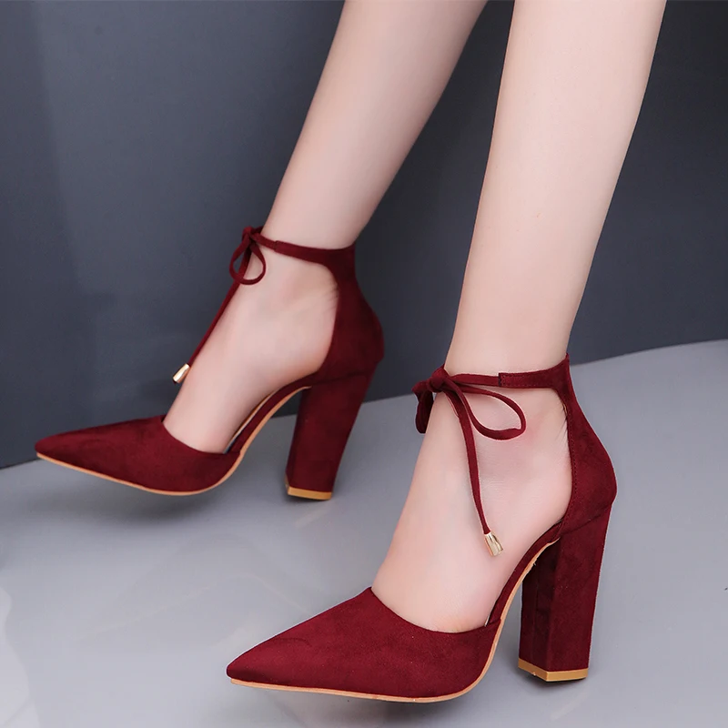 Details about   New Women's Pointy Toe Block High Heels Faux Suede Shoes Spring Sandals size 