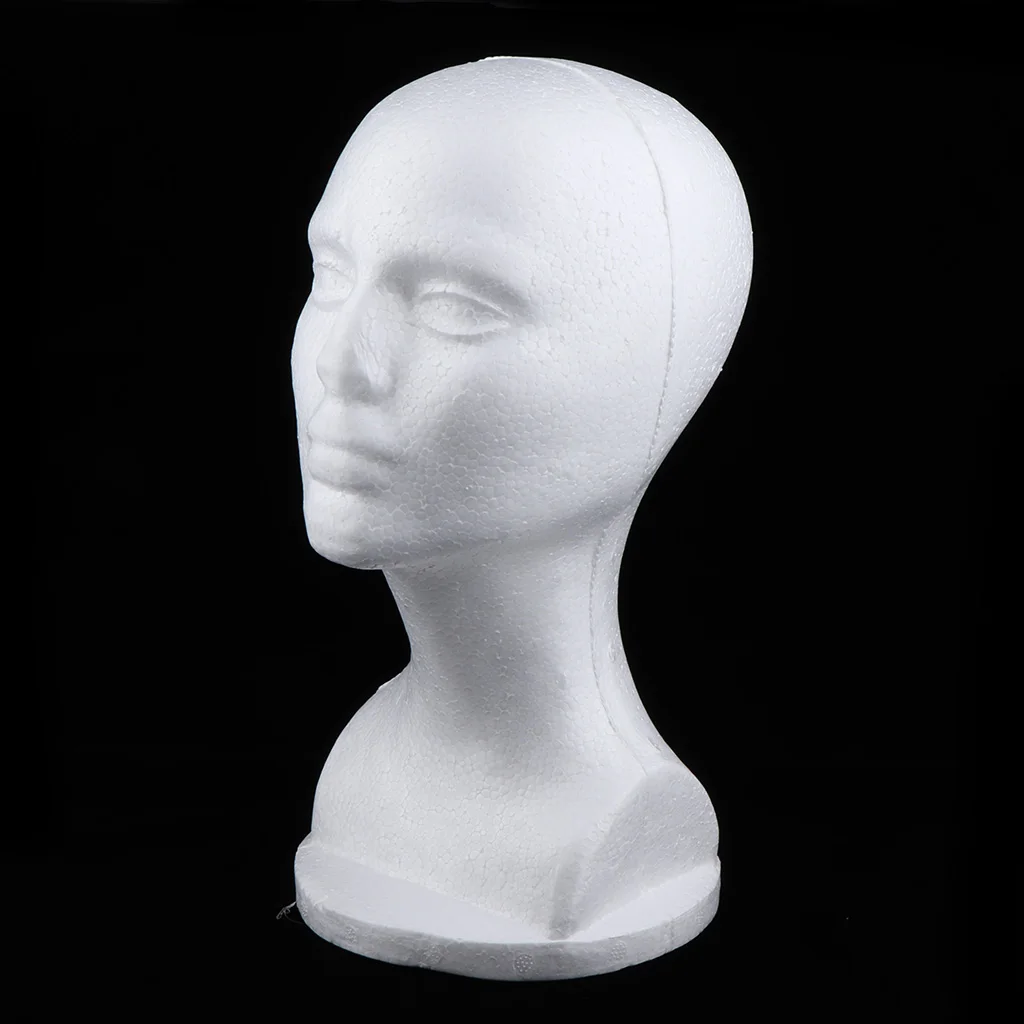

Premium Quality 12inch Female Styrofoam Wig Display Stand Head Model with Mount Hole White -Styrofoam