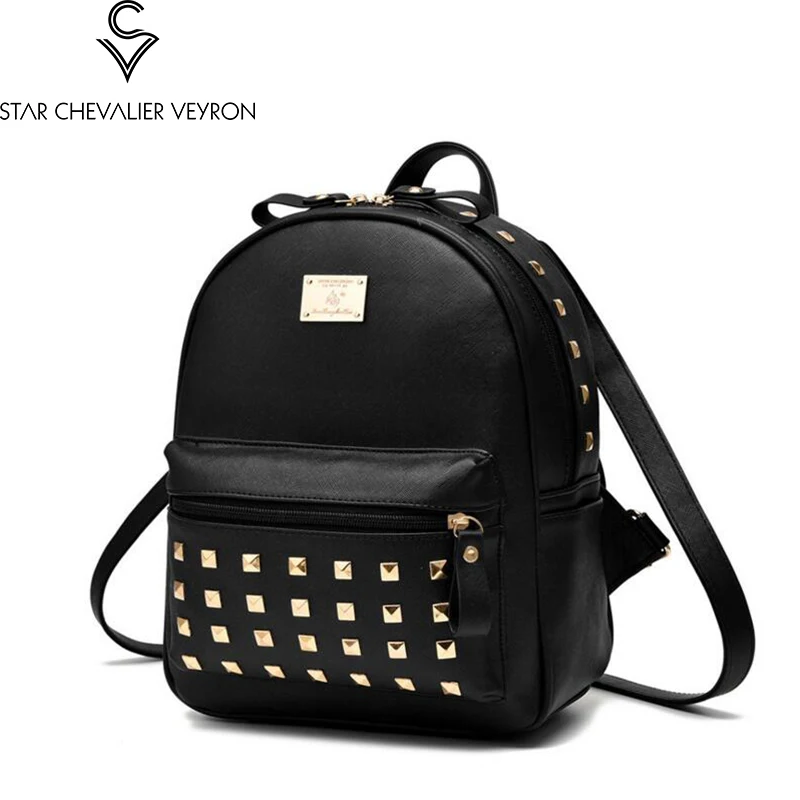 

2017 4 new colorshigh quality women backpack women school bag Fashion rivet shoulder bag Trend ladies backpack famale school bag