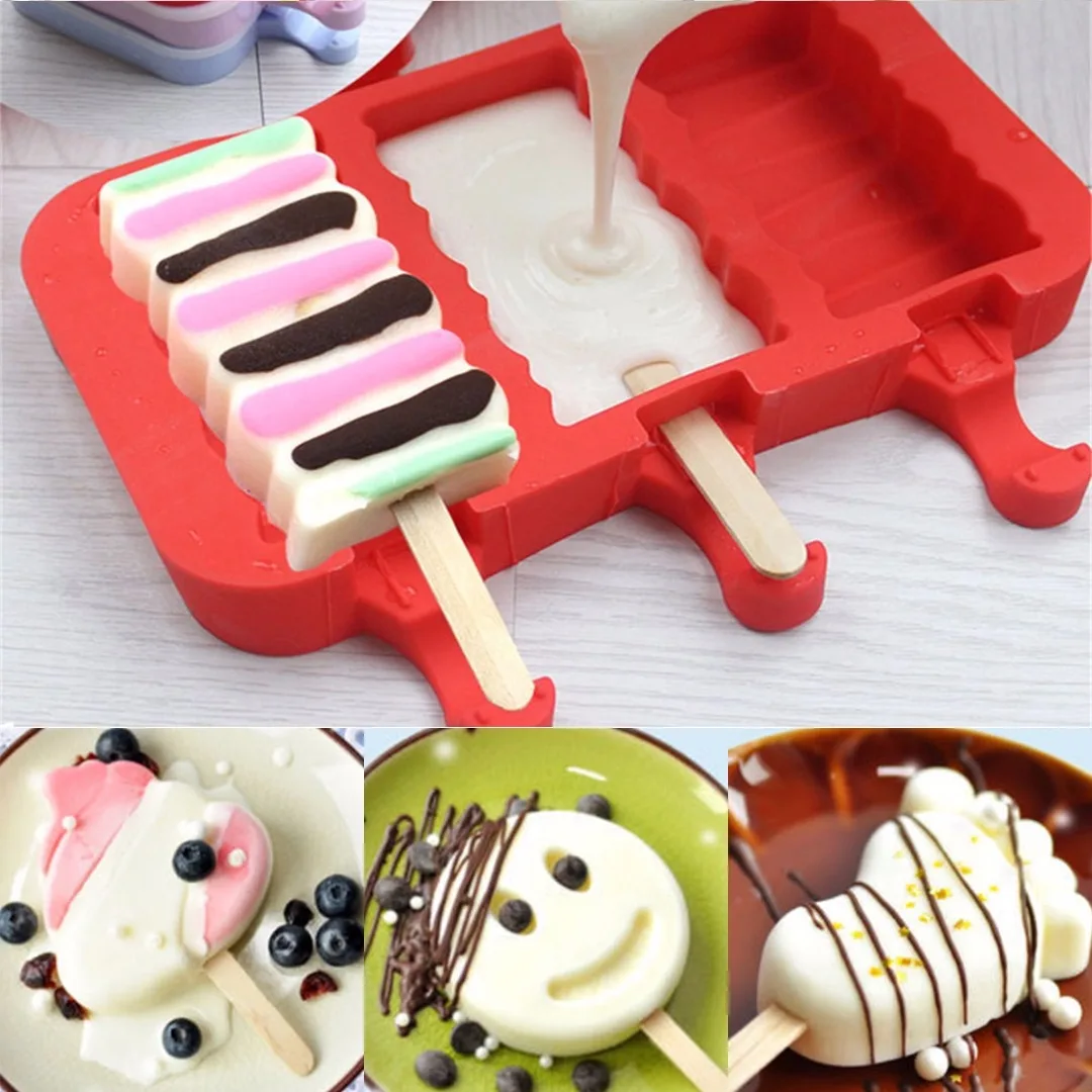 New Ice Cream Mould Frozen Pan Ice Pop Mold Tray  W/ 20Pcs Sticks & Silicone Cover