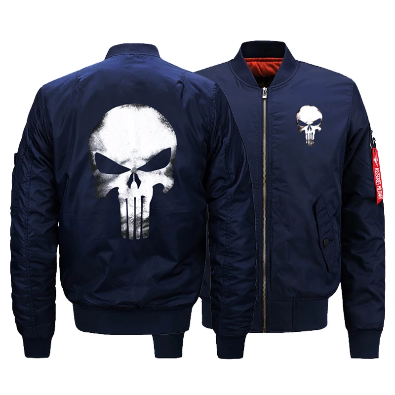USA SIZE Men's Bomber Jackets Punisher Skulls Printed Warm Zipper FLIGHT JACKET Winter thicken Men Coats Fashion Clothings USA SIZE Men's Bomber Jackets Punisher Skulls Printed Warm Zipper FLIGHT JACKET Winter thicken Men Coats Fashion Clothings
