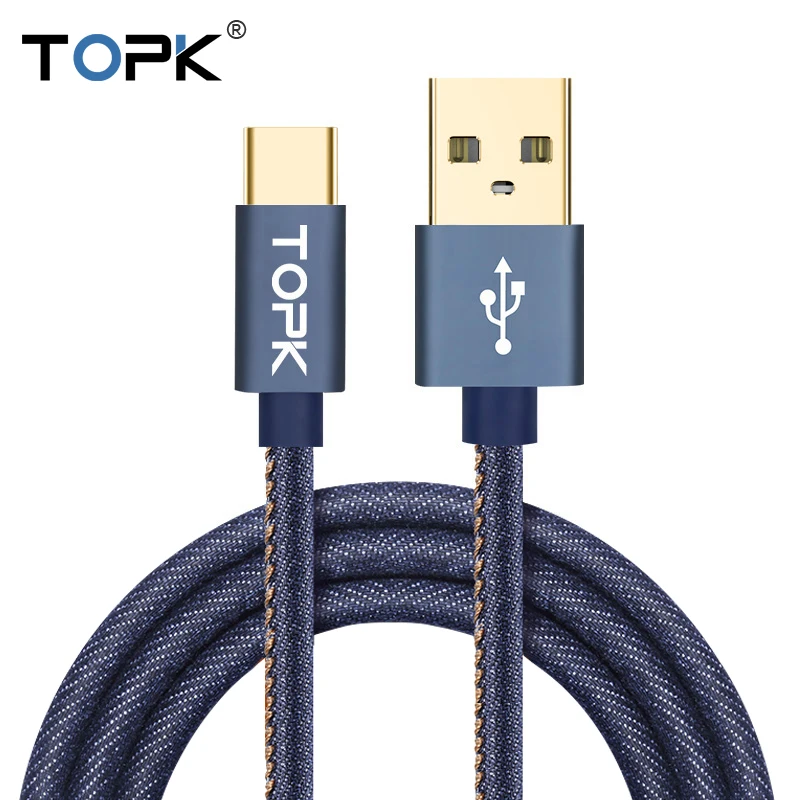 Type-C кабель, TOPK Denim провод USB C позолоченный штекер быстрой зарядки usb type C кабель для MacBook/Xiaomi 4C/Letv/Oneplus