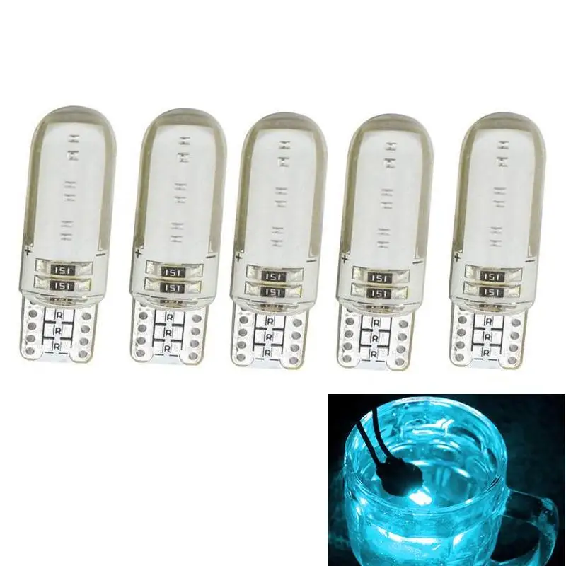 

5Pcs T10 COB 12V W5W 3W 3000K Cars LED car show wide lamp silicon glue COB blue light source reading trunk lamp licence