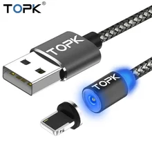 TOPK LED Cable USB Magnética Para el iphone 7 6 6 s Plus 5 5S SÍ iPad Aire de Carga Rápida Reflectante de Nylon Trenzado Imán cargador
