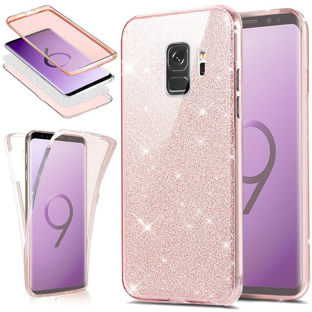 Силиконовый чехол с полным покрытием 360 блестящий для Samsung Galaxy S9 S10 Plus S6 S7 Edge S8 S10e Note