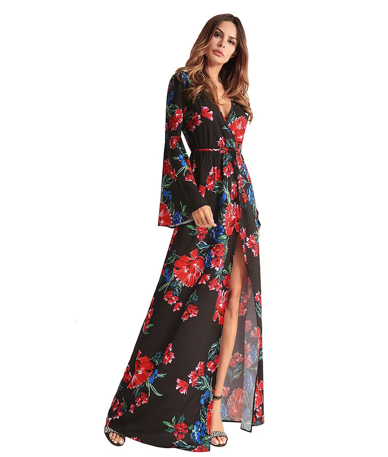 women wraped chest off shoulder slash neck bohemian long dress 17_