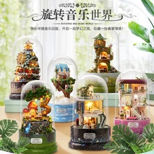 DIY деревянная вращающаяся музыкальная шкатулка мир кукольный домик мини замок ручной работы ремесло подарок головоломка модель строительный комплект сборка миниатюрная кукла
