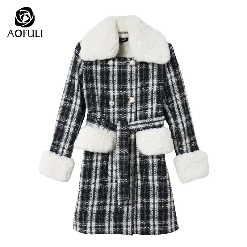 L/XL/2XL дамское клетчатое твидовое пальто с длинным рукавом толстые топы клетчатый